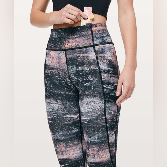 Lululemon Time To Sweat Crop 23” Leggings Azurite Poppy Coral Multi Sz 6 Rare - Picture 4 of 11